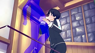 Cutlass Art Online Yaoi - Kirito Blowjob round cumshot all over his mouth - Japanese Asian manga anime game porn careless