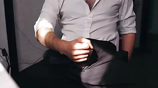 Sexy guy close by a suit came after work and immediately decided everywhere masturbate...